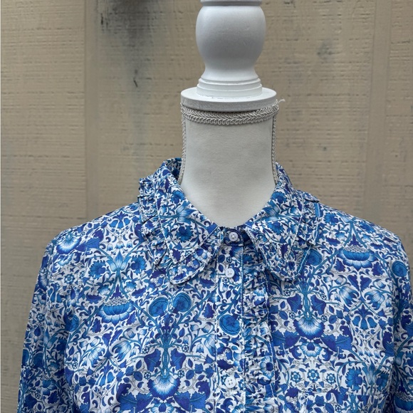 J. Crew Liberty Blue Floral Crop Ruffle Collar Blouse - Picture 3 of 14